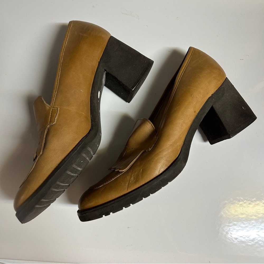 Enzo Angiolini Tan Leather Block Heel Loafers - Picture 4 of 9